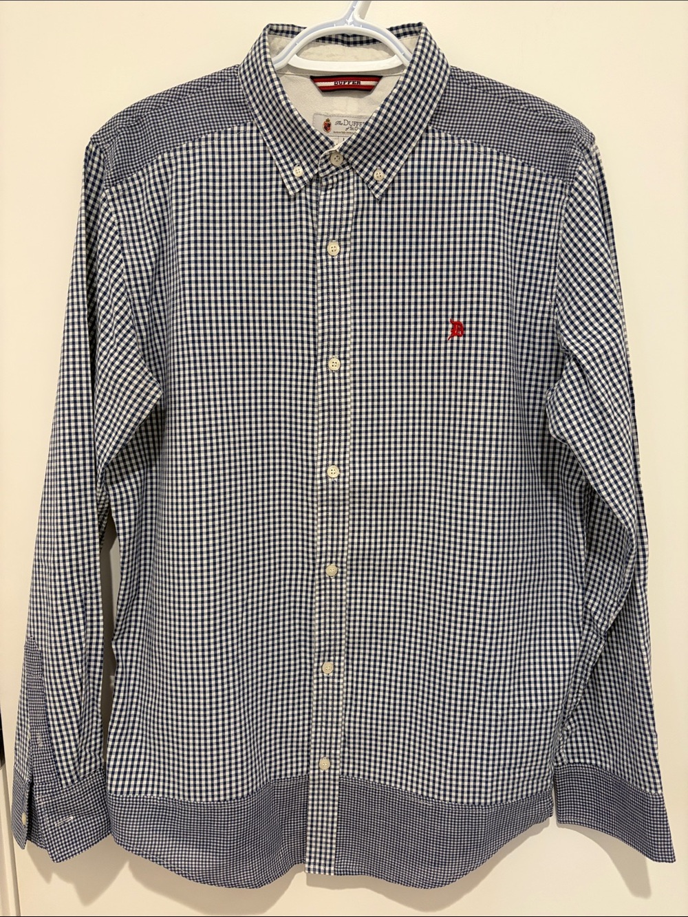 The Duffer of St. George Men's Blue and White Check Button-Down Shirt